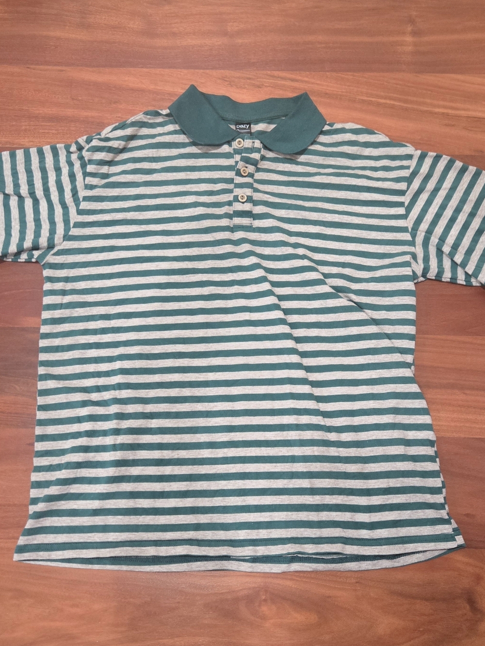 Green and Grey Striped Polo Shirt